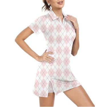 Imagem de FKEEP Vestido feminino de tênis e golfe, vestido esportivo com shorts e bolsos, 15 xadrez rosa, XGG