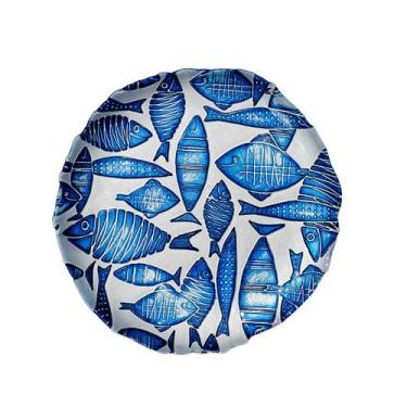 Imagem de Prato de Sobremesa Vidro Peixes Perola c/Azul 21,5cm - Unid. - Vylux