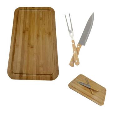 Imagem de Kit churrasco tabua bambu garfo e faca - MOR