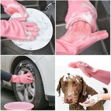 Imagem de Luva Escova Magica Par Silicone Banho Cães Limpeza Em Louças - oem