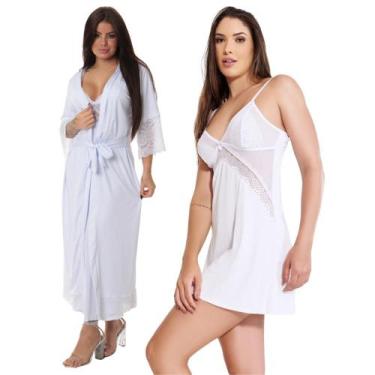 Imagem de Kit Robe Noiva Roupão Hobe Camisola Sensual Sexy Com Tule - ALTIE, Bra