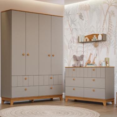 Imagem de Quarto Bebê Completo Cômoda 6 Gavetas Guarda Roupas 4 Portas 100% MDF