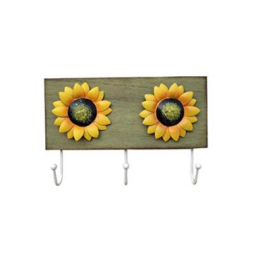 Imagem de Ganchos de parede de metal de madeira, girassol, chaves, casacos, aventais, utilidades, gancho, cozinha, sala de estar, decoração de parede - (verde)