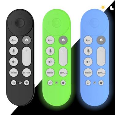 Imagem de [Pacote com 3] Capa para controle remoto de silicone AGENTNANO para Google TV Streamer 4K brilha no escuro, capa protetora para controle remoto Google TV Streamer 4K com cordão (preto + azul + verde)