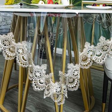 Imagem de JEGPWBKT Toalha de mesa impermeável de plástico transparente, toalha de mesa retangular com macramê de renda, à prova de derramamento de óleo, capa de mesa para mesas de jantar, festas e feriados
