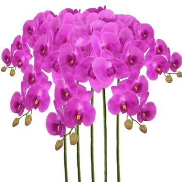 Imagem de Sumupa Phalaenopsis artificial, 5 peças, flores artificiais, orquídeas artificiais, caule, plantas falsas para decoração (roxo)