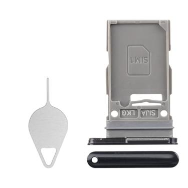 Imagem de BESJMYT Substituição da bandeja do cartão SIM para Samsung Galaxy S22 Plus (versão SIM único) Adaptador de suporte de slot de bandeja de cartão preto fantasma com ejetor de agulha para S22+ Plus