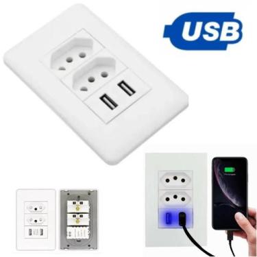 Imagem de Tomada De Parede Dupla Usb Embutir Bivolt 10a Interruptor Cor Branco -