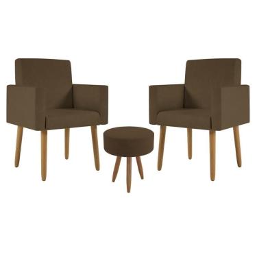 Imagem de Kit 2 Poltronas Decorativa Consultorio Nina Com Puff Balaqui Cor:marrom Marrom