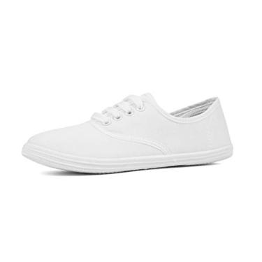 Imagem de VenusCelia Tênis feminino Rainbow com cadarço, Branco, 8