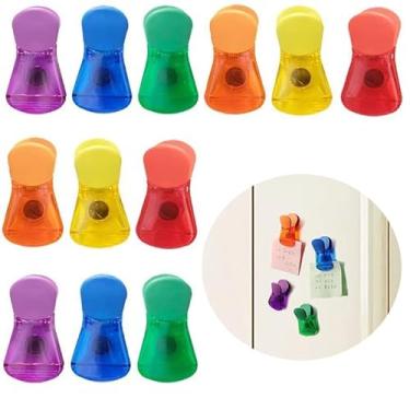 Imagem de 12 peças de clipes de saco, clipes de chips, clipes multicoloridos de ímã de geladeira clipes de vedação de alimentos, clipes magnéticos para salgadinhos de alimentos para armazenamento de pacotes de