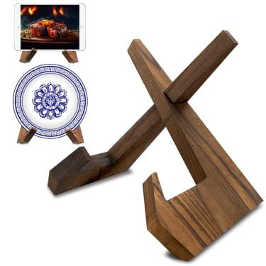 Imagem de MoMbod Suporte de livro de receitas para cozinha, suporte de livro de receitas de madeira, suporte de exibição multifuncional para porta-retratos, tablets e discos de vinil