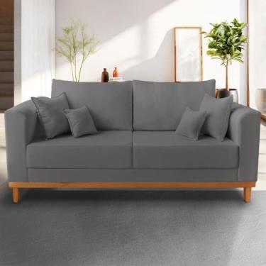 Imagem de Sofá Viena Beny 3 Lugares Com Base de Madeira Namoradeira Suede Cinza 