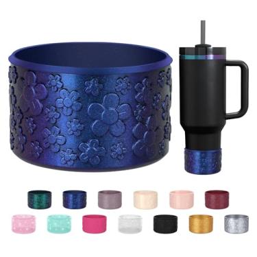 Imagem de ZXFYE Bota de silicone com flor gradiente, compatível com Stanley Quencher Adventure 1,134 g 850 g e IceFlow 590 ml copo de 850 g, capa protetora camaleão, capa inferior para Hydroflask 340 g-680 g,