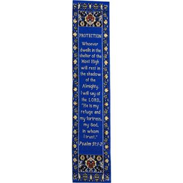Imagem de Marcador de livro cristão de tecido, proteção divina, salmo macio e sedoso 91:1-2 para romances, livros e bíblias, design de tecido turco tradicional, marcador de livro com verso de memória flexível,