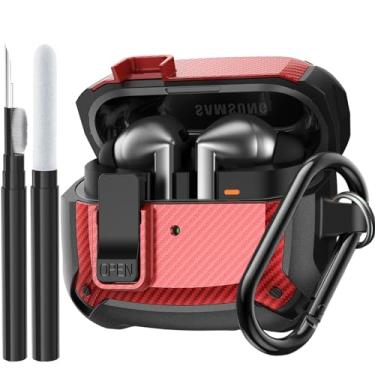 Imagem de Capa compatível com Samsung Galaxy Buds 3 Pro/Bud 3 com kit de limpeza, capa protetora militar com trava e mosquetão para Galaxy Buds 3/3 Pro 2024 masculino feminino preto e vermelho