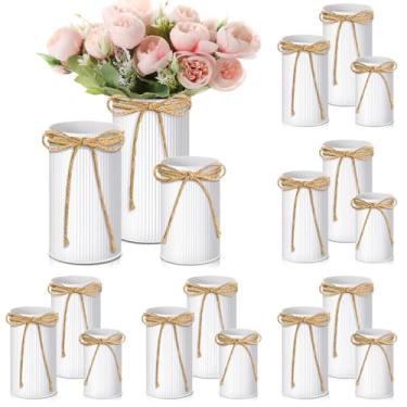 Imagem de Zonon 18 peças de decoração de vaso de fazenda com arco de barbante 11 cm balde de flores galvanizado 15 cm vasos de metal 18 cm vasos decorados rústicos para flores artificiais, mesa de casa,
