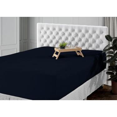 Imagem de Lençol Avulso com Elástico 400 Fios Micropercal Premium, Toque Acetinado e Proteção Antialérgica | Disponível King, Queen, Casal e Solteiro (Marinho, Casal)