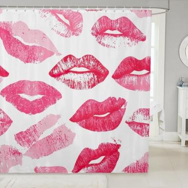 Imagem de jejeloiu Cortina de chuveiro feminina com lábios vermelhos para crianças, meninos, meninas, beijo, banheiro, 182,88 cm x 182,88 cm, cortina de banho com estampa de batom, Dia de São Valentim,
