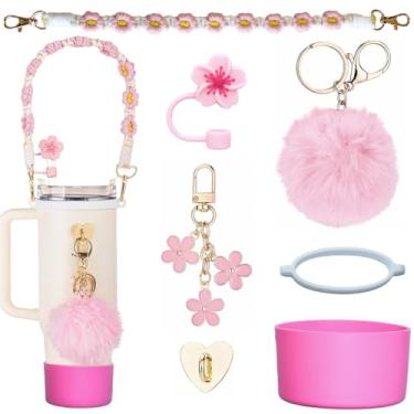 Imagem de Arilsach Conjunto de acessórios Stanley Cup 7 peças rosa para garrafa de água copo de 850 g 1,134 g, incluindo capa de canudo de silicone, bota de copo Siliocne Stanley, alça de alça de garrafa de