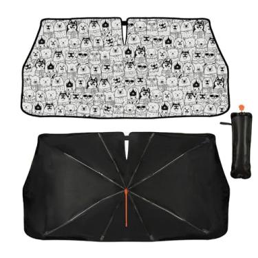 Imagem de Guarda-sol engraçado para pára-brisas de carro para cães - Capa de proteção solar com bloqueio UV para a maioria dos carros, SUV, bloqueio solar, raios UV, calor, mantém o veículo fresco 144,8 cm x