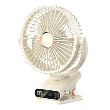 Imagem de WeiLaiKeQi Clipe portátil no ventilador de desktop de ventilador Display digital recarregável com fã de mini -mesa de luz noturna para o dormitório interno da, Bege