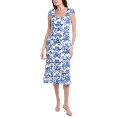 Imagem de Anne Klein Midi clássico rodado coração feminino, Bellflower azul/branco, 48