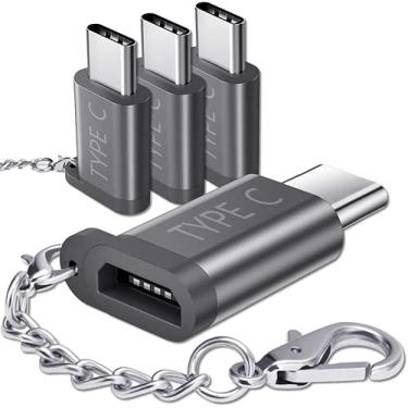 Imagem de Adaptador micro USB (Fêmea) para USB C, pacote com 4, adaptador USB tipo C de alumínio JSAUX com chaveiro de carregamento rápido compatível com Samsung Galaxy S10 S9 S8 Plus Note 9 8, LG V30 G5 G6, Moto Z Z2, e mais, Grey*4 pack