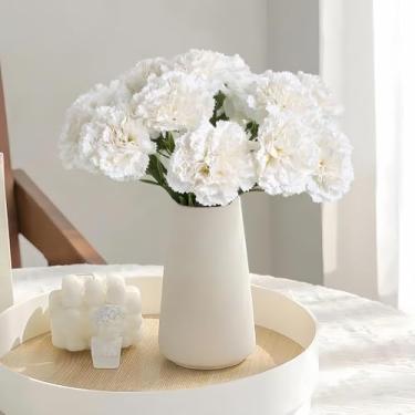 Imagem de XIZHI Flor de cravos artificiais de 50 cm, buquês de cravos de 16 haste, flores falsas de seda para mesa de casamento em casa, decoração de festa em casa (branca)