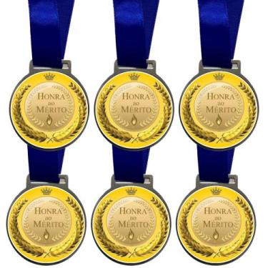 Imagem de Kit 100 Medalhas, Medalha Honra ao Mérito Personalizada Adesivada, 50m
