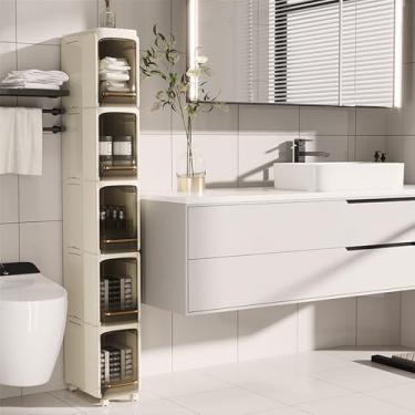 Imagem de QAVABIN Armário de armazenamento estreito de 5 camadas, organizador de banheiro fino para espaços pequenos, armazenamento independente para cozinha fina e armário de lavanderia, branco