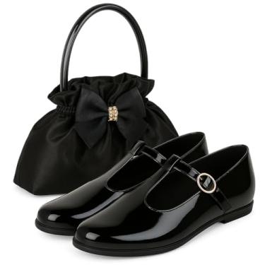 Imagem de Conjunto Infantil Sapato Mary Jane Dourado com Bolsa de Mão Decorativa, Laço Elegante (Preta, BR, Criança de 9 a 12 anos, Numérico, 32)