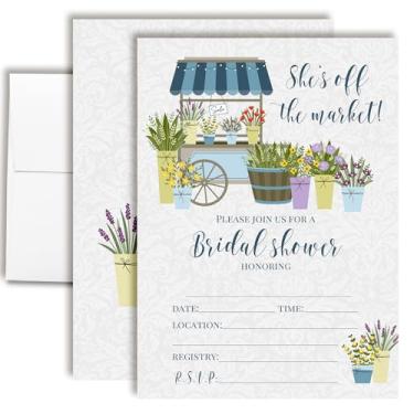 Imagem de Convites para chá de panela Off the Market Flower Market - 20 5x7 cartões de preenchimento com envelopes - Convites de chá de casamento com suporte floral por AmandaCreation