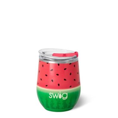 Imagem de Swig Life Copo de vinho de 340 g com tampa, aço inoxidável, lavável na lava-louças, portátil, copo de vinho com isolamento triplo (fatia de melão)