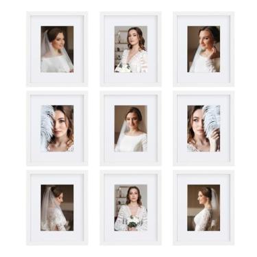 Imagem de BSRHOME Conjunto de 9 porta-retratos 20 x 25 cm, exiba imagens 13 x 17 com barra ou 20 x 25 sem barra , molduras quadradas multicolagens para parede ou mesa, branco
