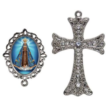 Imagem de Crucifixo Para Terço de Noiva Relicario Nossa Senhorada Aparecida Peça