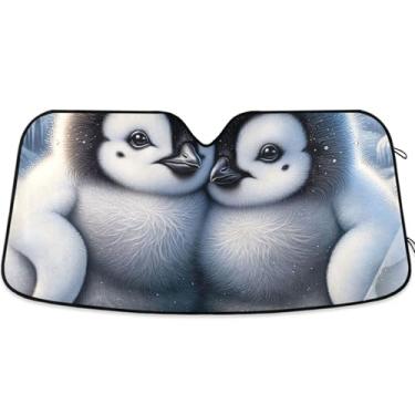 Imagem de Penguins Toldo de sol fofo para para-brisas de carro bonito protetor solar universal retrátil para para-brisa dianteiro de carro impressões de animais M, 139,7 cm x 70,1 cm
