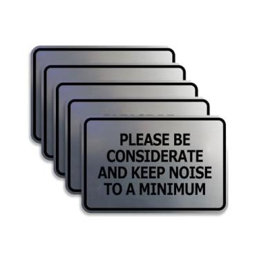 Imagem de Signs ByLITA Moldura clássica, Please Be Considerate and Keep Noise to a Minimum Sign (prata escovada) - Pacote médio com 5