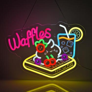 Imagem de JULHOVR Letreiro De Neon Com Luzes Waffle, Decoração Parede Para Lojas, Varejo, Mercado, Mercearia, Padarias, Sobremesas, Cafés, Comemorações, Casa, Alimentado Por Usb, Ultra Brilhante E Regulável,