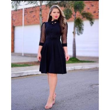 Imagem de Vestido Plus Size Gode Feminino Elegante Basico + Cinto Incluso Tecido