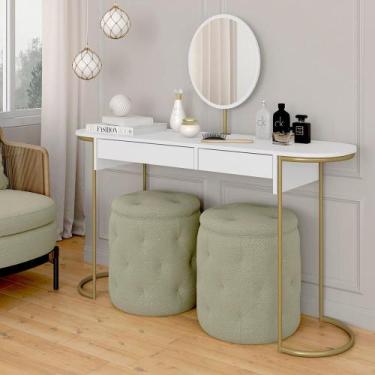 Imagem de Penteadeira Aysha 2 Gavetas E Espelho Industrial Dourado/branco - M.a 