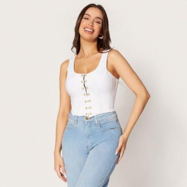 Imagem de Blusa Cropped Corset com Colchetes Branco - Sal Do Mar