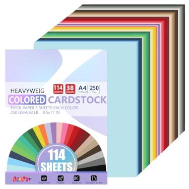 Imagem de 114 folhas de papelão colorido, 38 cores, cartolina de 250 x 11 cores, 250 g/m², papel de construção de cores sortidas para impressão, confecção de cartões, corte, artesanato, scrapbooking, decorações