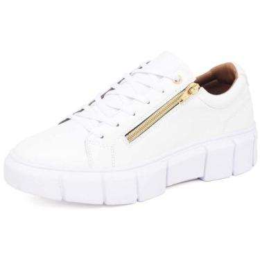 Imagem de Tenis Feminino Sapatenis Plataforma Casual com Ziper, Branco, 36