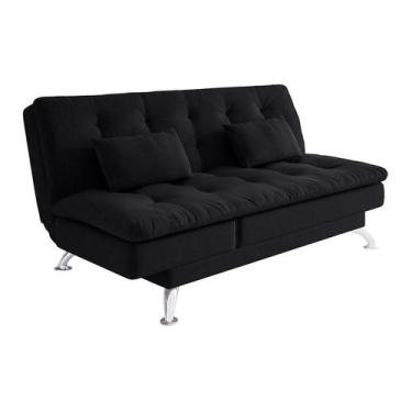 Imagem de Sofá-Cama Casal 3 Lugares Amanda I Suede com Almofadas Preto - Modern