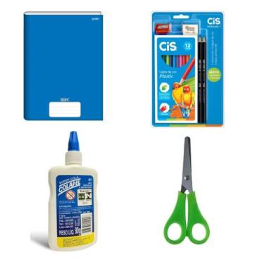 Imagem de Kit Escolar Com Caderno,Tesoura,Cola e Material Para Escrita - Loja ki