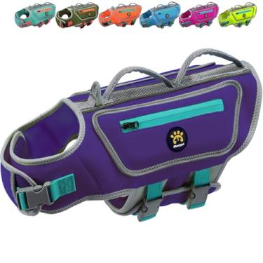 Imagem de Sheripet Colete salva-vidas para cães para natação, colete salva-vidas de alta flutuação para cães grandes, colete flutuante refletor de boa visibilidade, maiô de neoprene ajustável para cães com alça