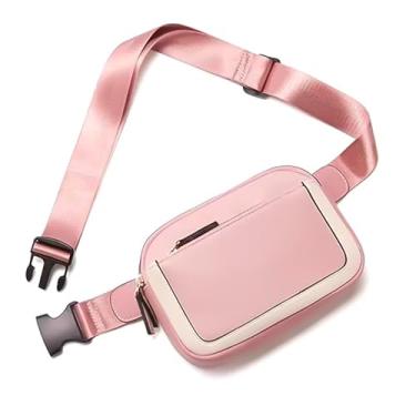 Imagem de Bolsa de cinto feminina, mini bolsa tiracolo para todos os lugares, alça ajustável, pochete feminina de couro sintético, rosa, Tendência