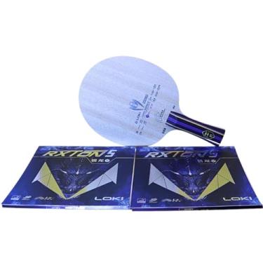 Imagem de Raquete de Tênis de Mesa Loki K3 Clássica com Borrachas Rxton 5, 5 Folhas de Madeira, 2 de Carbono, Cabo Flared, 80-90g