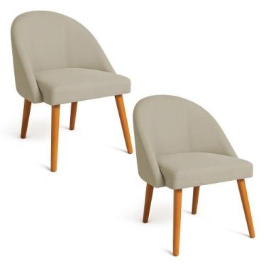 Imagem de Kit 02 Cadeiras Poltrona de Jantar Luna Suede Capuccino Pés Palito Cas